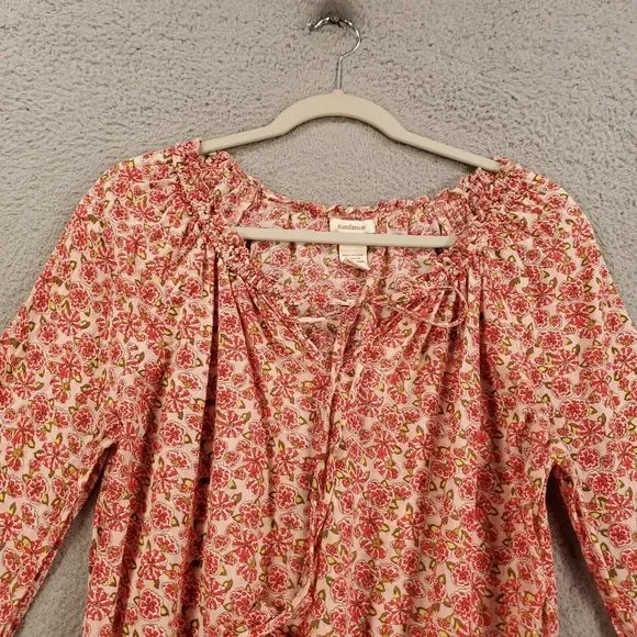 Sundance Tunic Womens Small Pink Floral Elastic Waist Delicate Blouse Tie Neck - Picture 5 of 15